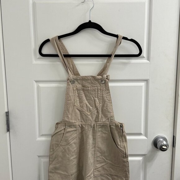 Anthropologie Utility Canvas Overalls Cream size xxs Wide Crop Leg - Picture 5 of 5